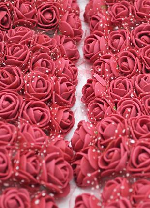 Розы из фоамирана с фатином 2 см бордовые
