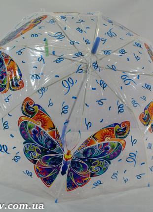 Прозрачный зонтик трость с бабочками на 8 карбоновых спиц от ф...