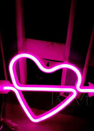 Ночной светильник Neon Sign — Rose Arrow Heart