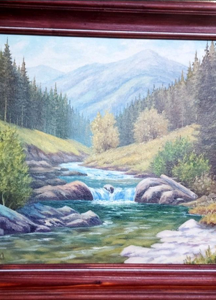 А. Никитин картина 2003г водопад лес ёлки Межгорье