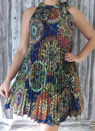 Платье сарафан плиссе с открытыми плечами размер 48-50
