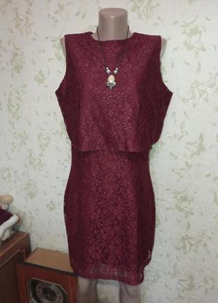 Нарядное платье 👗 uk 14  lace double layer dress wine