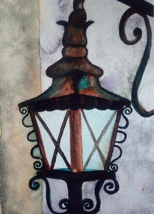 Картина акварель "фонарь"