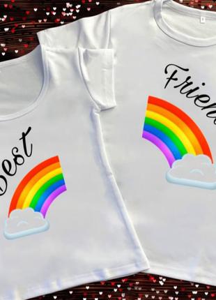 Парные футболки - best friends rainbow