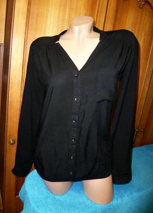 Брендовая легкая черная блузка блуза с длинным-коротким рукаво...