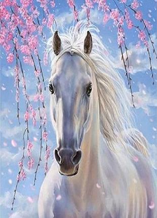 Алмазная вышивка "Милая лошадка" цветы, небо,полная выкладка, ...