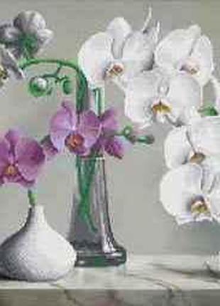 Схема для вышивки бисером " Орхидеи " частичная выкладка, заго...