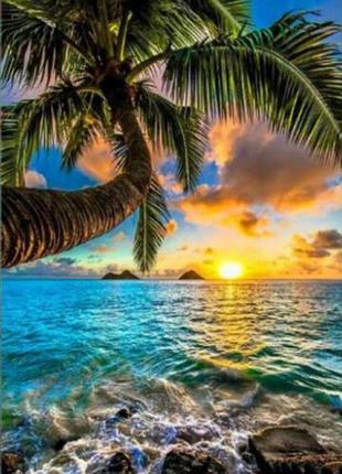 Алмазная вышивка " Райский пляж " Гавайи, лазурный берег, паль...