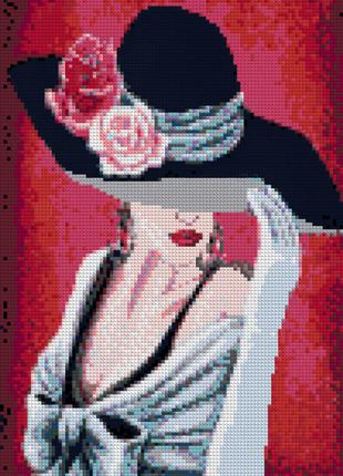 Алмазная вышивка " Таинственная девушка " в шляпе, в красном, ...