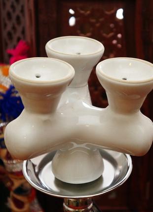 Запасная чашка для кальяна тройная белая (12,5х12,5х11 см)