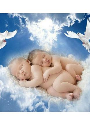 Алмазная вышивка" Милые ангелочки спят ",дети,голубь,облака,не...