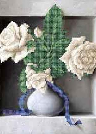 Схема для вышивки бисером " Белая роза " частичная выкладка, з...