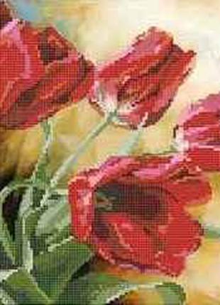 Схема для вышивки бисером " Красные тюльпаны " частичная выкла...