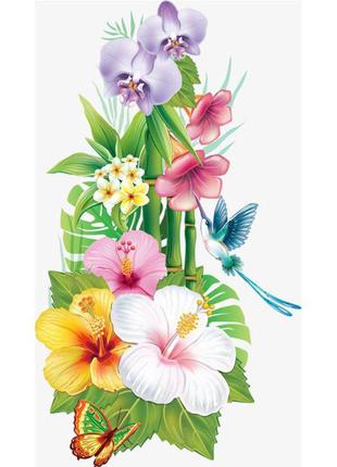 Алмазна вишивка "Гібіскус і Орхідея", метелик, квіти, бамбук, ...