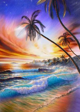 Алмазная вышивка " Райский пляж " Гавайи, лазурный берег, паль...