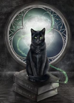 Алмазная вышивка" Черный кот", кошка, радужный,полная выкладка...