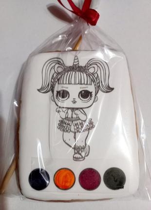 Пряник - раскраска " Кукла Лол " + 4 краски и кисточка