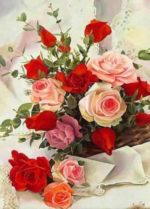 Алмазная вышивка " Букет роз на столе" натюрморт,полная выклад...