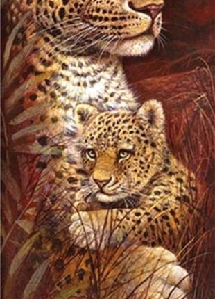 Алмазная вышивка" Леопард с детенышем ",тигр,лев,леопард,жираф...