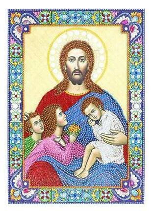 Набор алмазной вышивки икона "Иисус и дети" , частичная выклад...