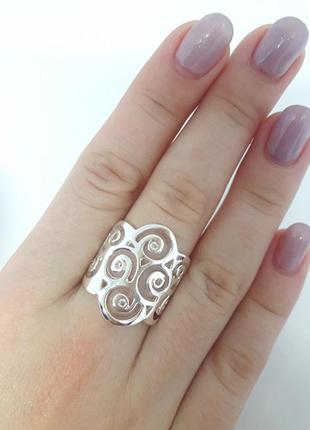 Кольцо серебристое, широкое, колечко, цвет серебро