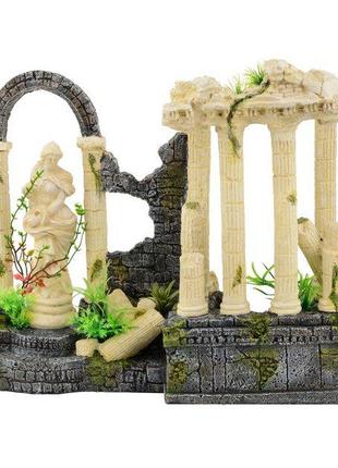 Римские руины с растениями и статуей 39х13х31 см (RP109H)