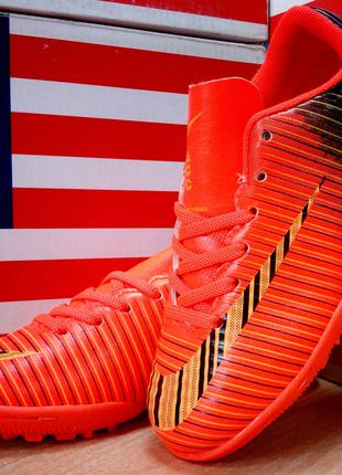 Подростковые сороконожки копы Nike Mercurial CR7( оранжево-чер...