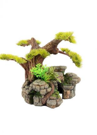 Дерево бонсай на камне с пещерой 24*16.5*18.5 см