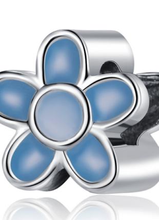 Шарм на браслет серебристый кулон шарм Бусинка синий цветок