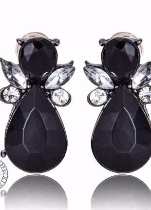 Изысканные серьги сережки черные Black камни кристаллы стильны...