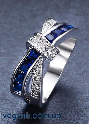 Шикарное женское кольцо синие кристаллы камни обручальное стер...