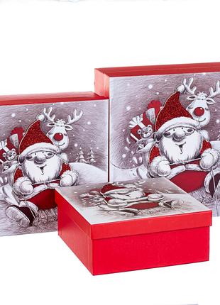 Набор новогодних подарочных коробок "Санта с другом" 3 шт. Бол...
