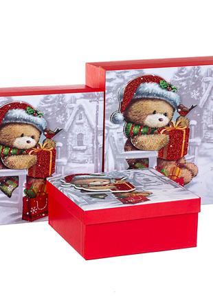 Новогодние подарочные коробки "Мишка с подарками" набор 3 шт. ...