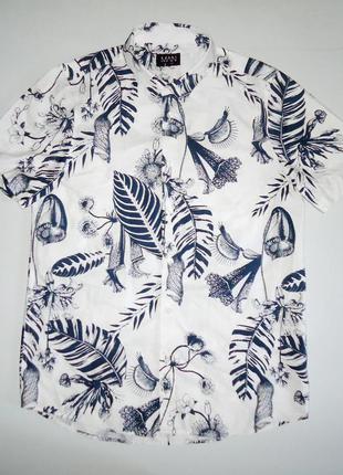 Рубашка  гавайская  man boohoo cotton белая гавайка (l)