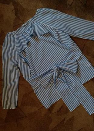 Хлопковая блуза с рюшей и длинными завязками от h&m