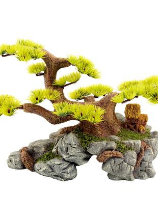 Декорация Tetradon "Дерево бонсай на камне с пещерой большое" ...