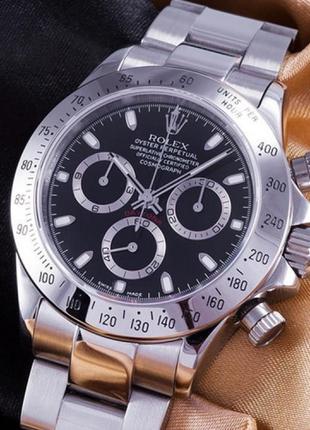 Годинник в стилі Rolex Daytona silver (black )