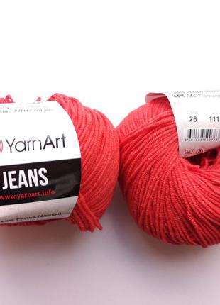 Пряжа Джинс Ярнарт Jeans YarnArt RAM красный 26, 1 моток 50г