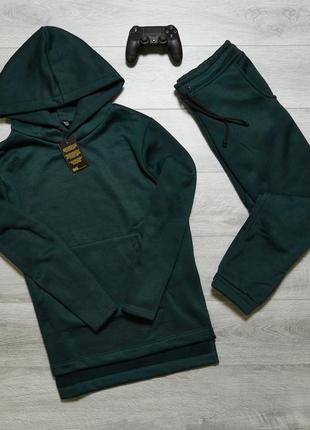 Темно-зеленый, базовый, спортивный костюм, флис, зима