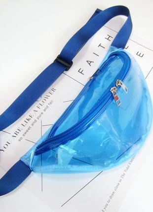 Жіноча літнє прозора бананка "ЛІТО" поясна сумка блакитна синя