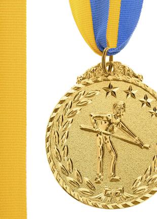 Медаль наградная для бильярда Бильярдист с лентой (1 место, зо...
