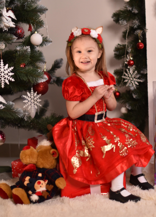 Гарне новорічне плаття принт олень на дівчинку 3 роки
