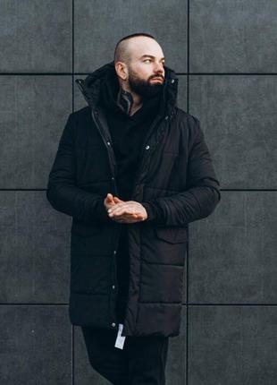 Мужское чёрное пальто зима