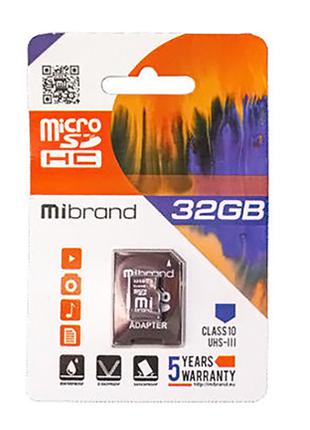 Карта памяти microSDHC (UHS-1 U3) Mibrand 32 Гб С10 + SD адапт...
