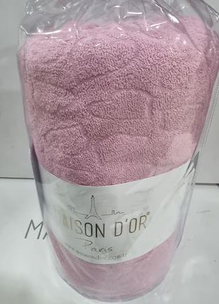 Махровая простынь Maison D'or rose жаккард на резинке 180*200+...