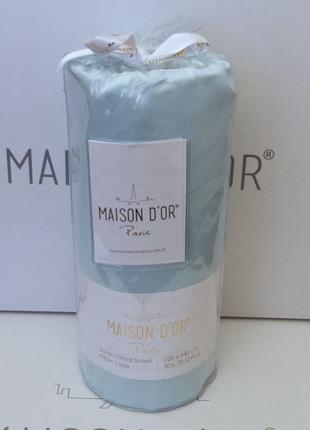 Простынь сатиновая Maison D'or blue на резинке 180*200+наволоч...
