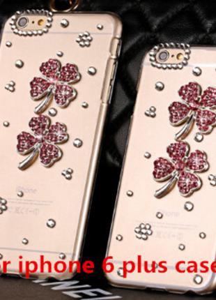Чехол прозрачный iphone 6 plus с камнями, цветы и стразы