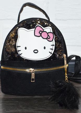 Черный детский рюкзак с пайетками Hello Kitty (Хеллоу Китти)