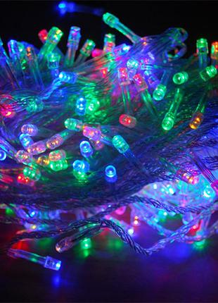 Гирлянда LED разноцветная 300 ламп, длина 16м на прозрачном пр...