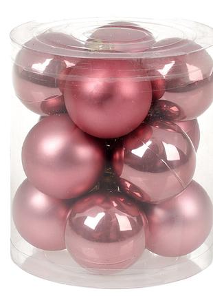Набір ялинкових кульок 4 см, колір — рожевий оксамит, 12 шт.: ...